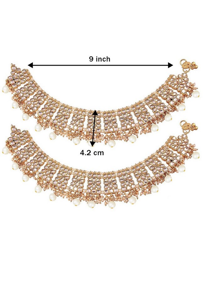 Aheli - Set Of 2 Indian Traditional Faux Kundan Designer Anklets Ethnic Wedding Fashion Jewelry For Women - Image 1
