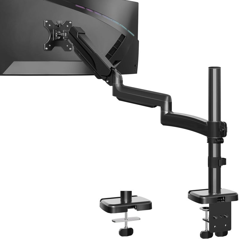 MOUNTUP 27 inch Extra Long Monitor Arm, Single Desk Mount for 22-32 inch, Tall Monitor Stand Holds 4.4-19.8lbs, Height Adjustable Monitors Stand for Desk with C-Clamp/Grommet Base, Black - Image 1