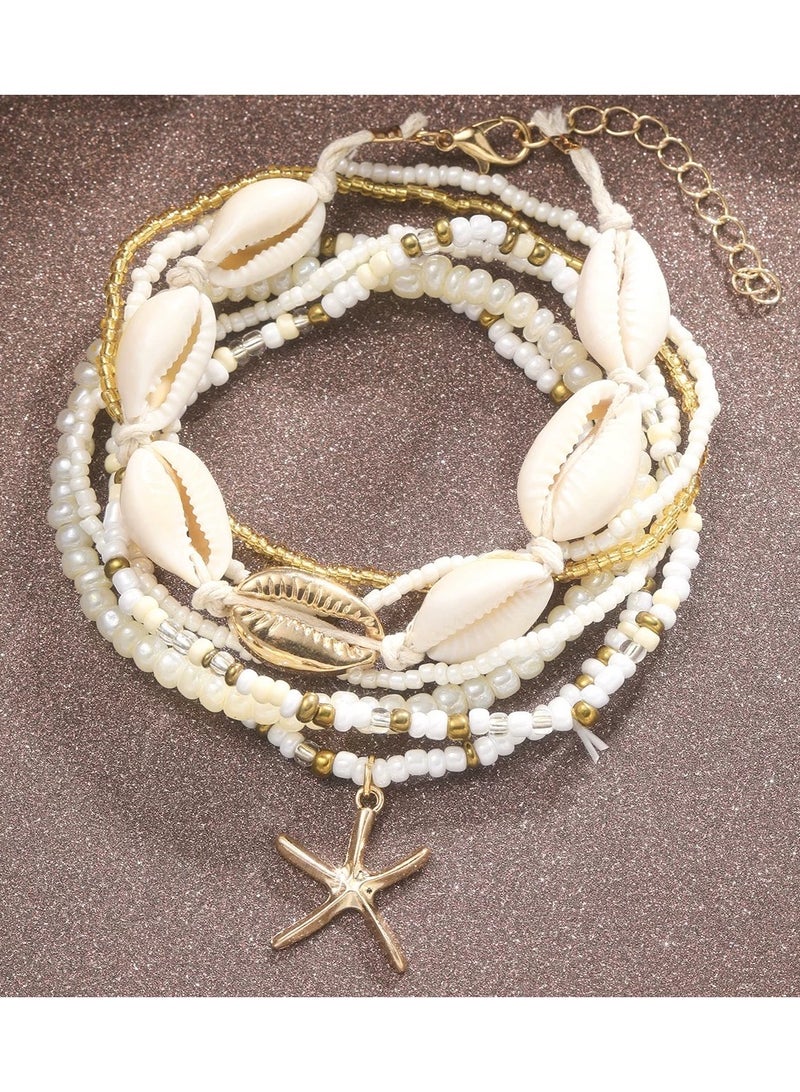 Women' S shell anklets fashion beach holiday wind rice bead shell starfish multi-layer - Image 2