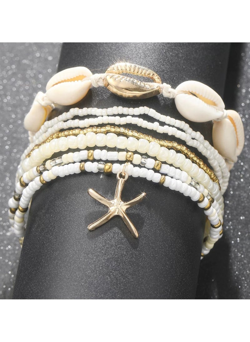 Women' S shell anklets fashion beach holiday wind rice bead shell starfish multi-layer - Image 4