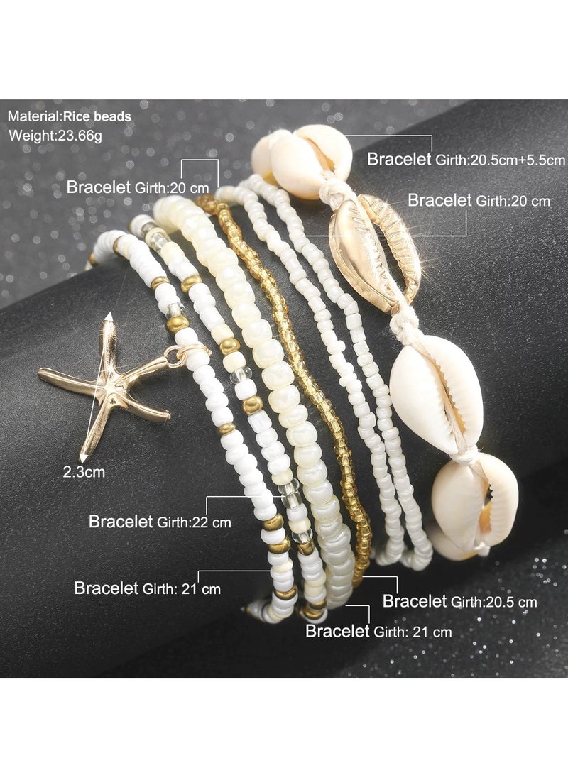 Women' S shell anklets fashion beach holiday wind rice bead shell starfish multi-layer - Image 3