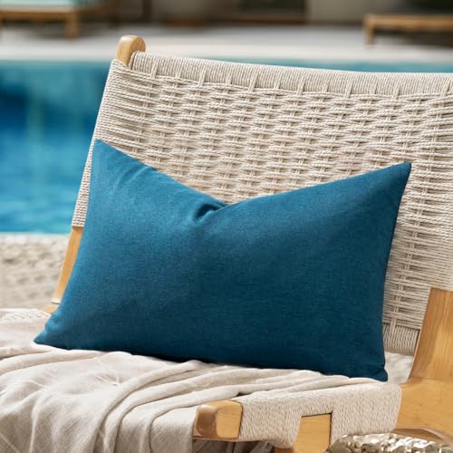 ANRODUO Pack of 2 Navy Blue Outdoor Pillow Covers for Patio Furniture Decorative Farmhouse Linen Cushion Sham Lumbar Pillowcase for Garden Balcony Outdoor Decor 20x20 Inch - Image 2