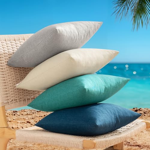 ANRODUO Pack of 2 Navy Blue Outdoor Pillow Covers for Patio Furniture Decorative Farmhouse Linen Cushion Sham Lumbar Pillowcase for Garden Balcony Outdoor Decor 20x20 Inch - Image 5