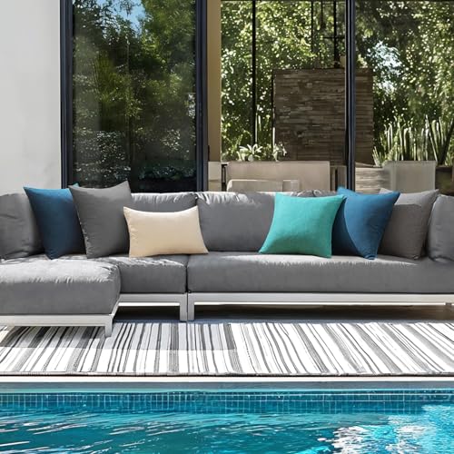 ANRODUO Pack of 2 Navy Blue Outdoor Pillow Covers for Patio Furniture Decorative Farmhouse Linen Cushion Sham Lumbar Pillowcase for Garden Balcony Outdoor Decor 20x20 Inch - Image 3