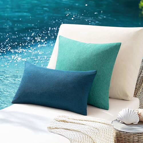 ANRODUO Pack of 2 Navy Blue Outdoor Pillow Covers for Patio Furniture Decorative Farmhouse Linen Cushion Sham Lumbar Pillowcase for Garden Balcony Outdoor Decor 20x20 Inch - Image 4