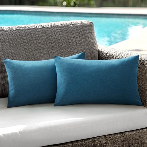 ANRODUO Pack of 2 Navy Blue Outdoor Pillow Covers for Patio Furniture Decorative Farmhouse Linen Cushion Sham Lumbar Pillowcase for Garden Balcony Outdoor Decor 20x20 Inch - Image 1