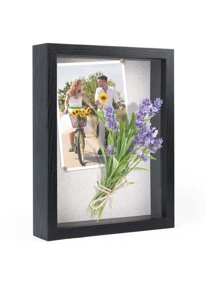 LotFancy - Black Shadow Box 11X14 Display Case Wooden Picture Frame For Desk Soft Linen Backboard And Shatter Resistant Glass For Bouquet Photos Great - Image 1
