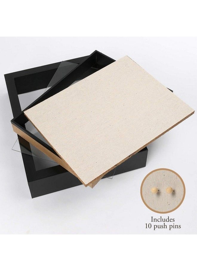 LotFancy - Black Shadow Box 11X14 Display Case Wooden Picture Frame For Desk Soft Linen Backboard And Shatter Resistant Glass For Bouquet Photos Great - Image 1
