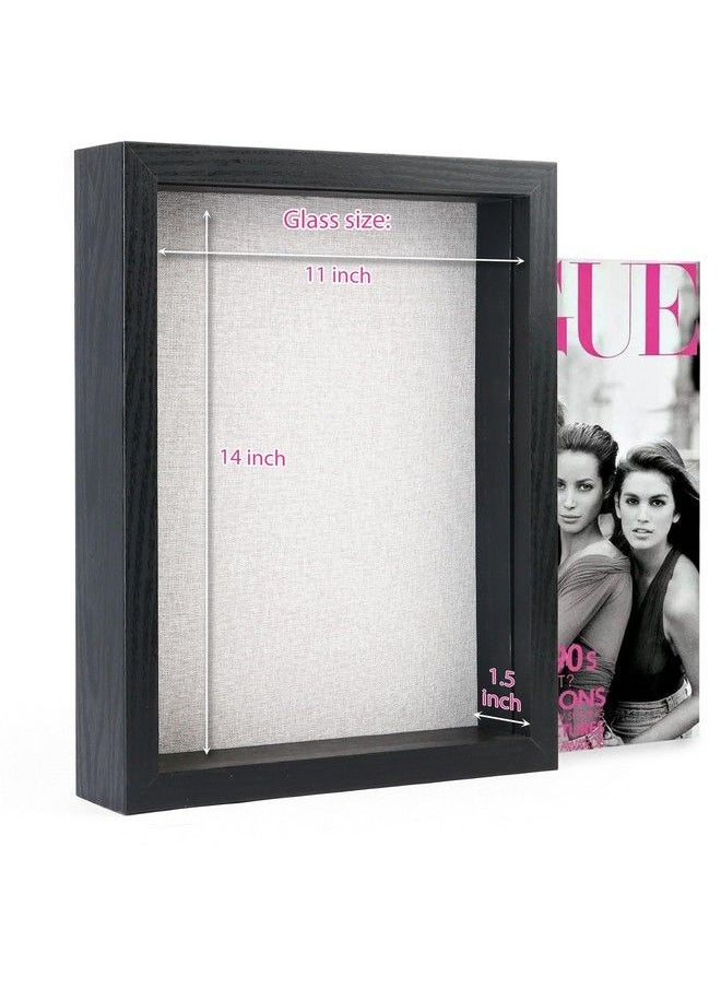 LotFancy - Black Shadow Box 11X14 Display Case Wooden Picture Frame For Desk Soft Linen Backboard And Shatter Resistant Glass For Bouquet Photos Great - Image 1