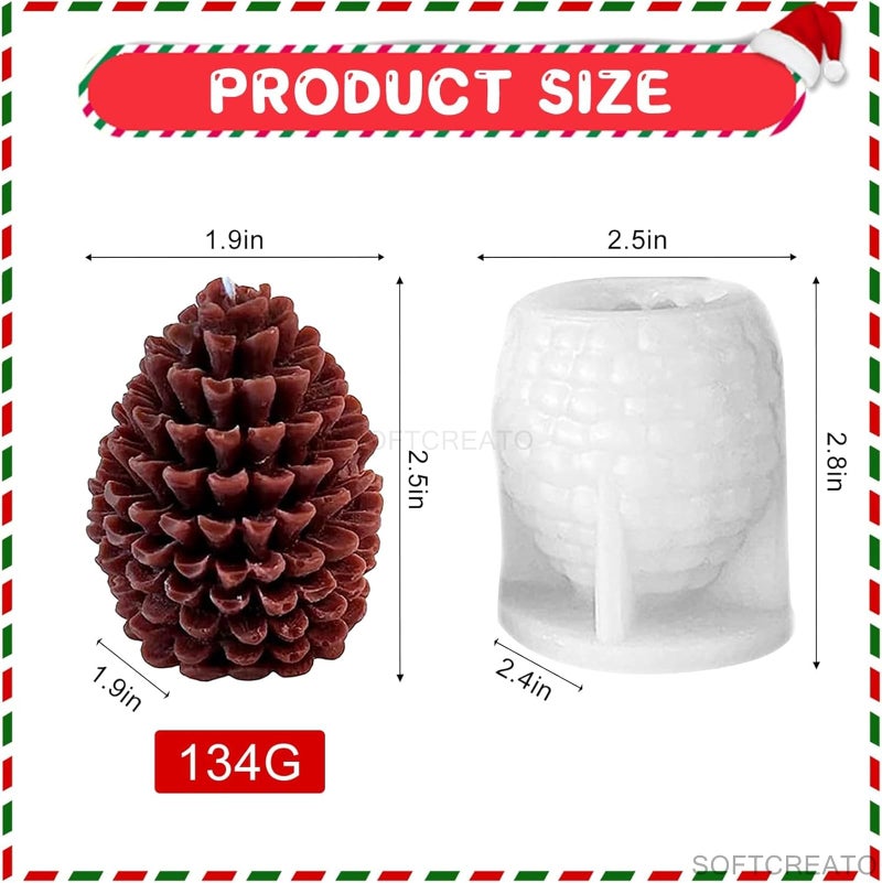SOFTCREATO Christmas Pine Cone Candle Mold I 3D Pinecone Silicone Mould I Christmas Epoxy Resin Moulds I for DIY Handmade Chocolate, Candle Making, Cake Décor, Aromatherapy, Soap, Resin Art Craft Making, Home Party Decoration (Pine Cones) - Image 4