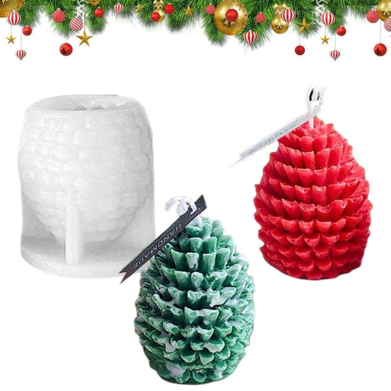 SOFTCREATO Christmas Pine Cone Candle Mold I 3D Pinecone Silicone Mould I Christmas Epoxy Resin Moulds I for DIY Handmade Chocolate, Candle Making, Cake Décor, Aromatherapy, Soap, Resin Art Craft Making, Home Party Decoration (Pine Cones) - Image 1