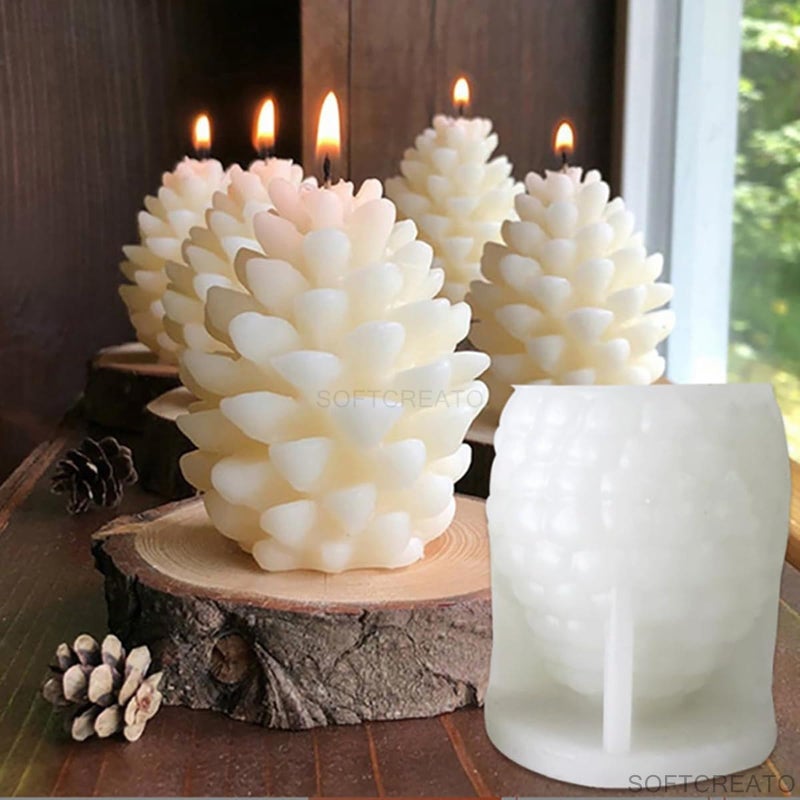 SOFTCREATO Christmas Pine Cone Candle Mold I 3D Pinecone Silicone Mould I Christmas Epoxy Resin Moulds I for DIY Handmade Chocolate, Candle Making, Cake Décor, Aromatherapy, Soap, Resin Art Craft Making, Home Party Decoration (Pine Cones) - Image 2