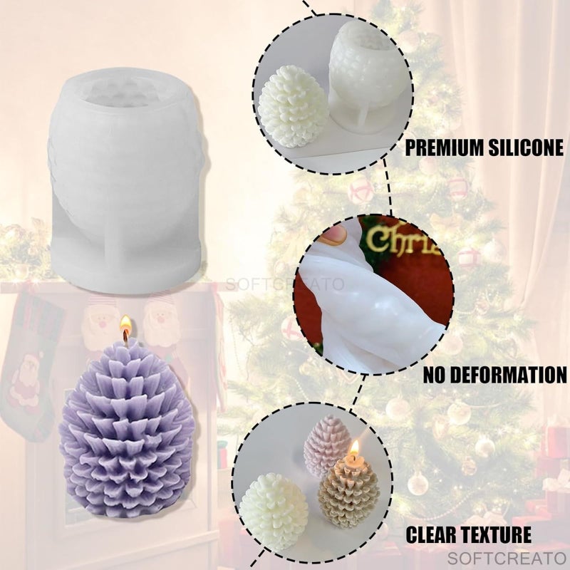 SOFTCREATO Christmas Pine Cone Candle Mold I 3D Pinecone Silicone Mould I Christmas Epoxy Resin Moulds I for DIY Handmade Chocolate, Candle Making, Cake Décor, Aromatherapy, Soap, Resin Art Craft Making, Home Party Decoration (Pine Cones) - Image 5