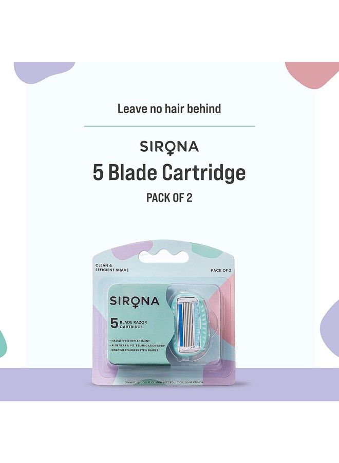 Sirona Hair Removal Razor Blades Refills Cartridges For Women Pack Of 2 ; 5 Swedish Stainless Steel Blades ; With Aloe Vera & Vitamin E Lubrication Strip - Image 3