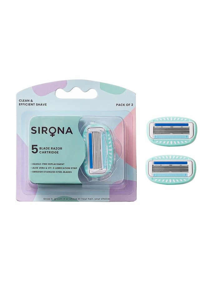 Sirona Hair Removal Razor Blades Refills Cartridges For Women Pack Of 2 ; 5 Swedish Stainless Steel Blades ; With Aloe Vera & Vitamin E Lubrication Strip - Image 2