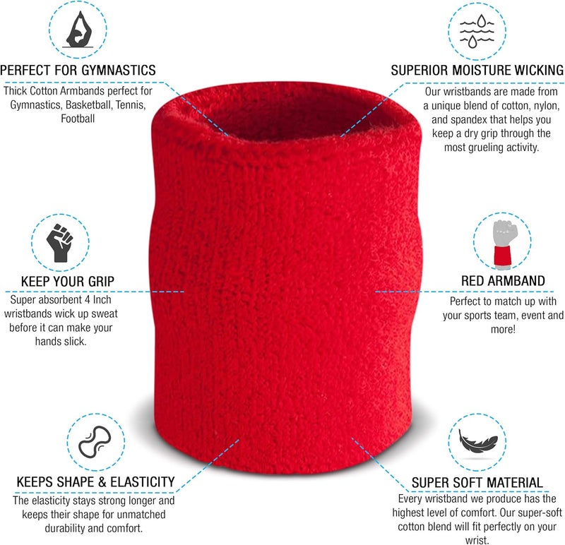 Suddora Arm Sweatbands, Absorbent and Breathable Thick Cotton Bands for Working Out, Gymnastics, Basketball, Tennis, and Football, Multiuse 4-inch Wristbands for Costumes and Cosplay - Image 2