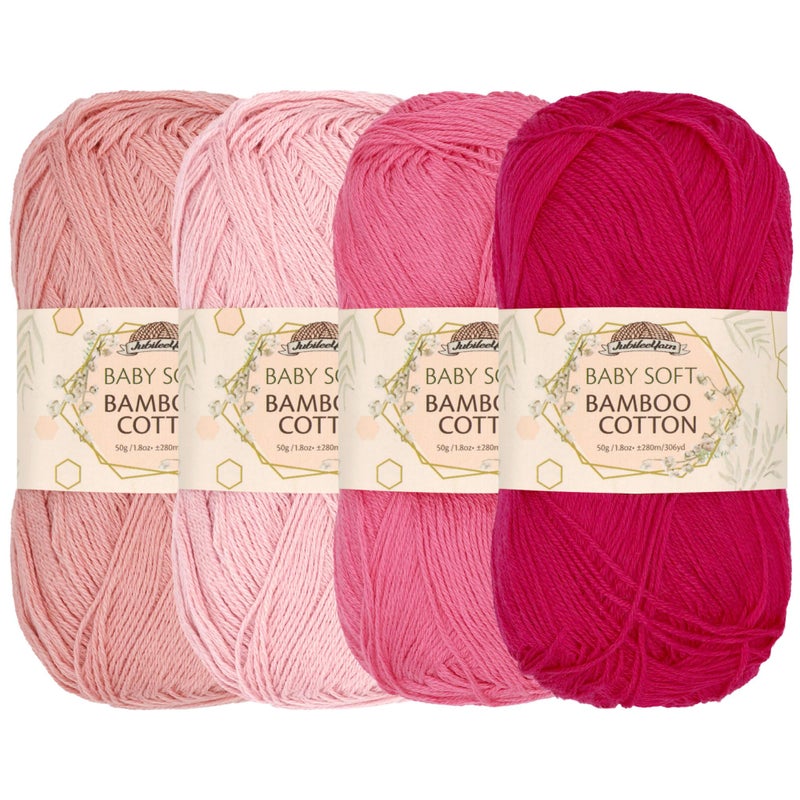 BambooMN JubileeYarn Baby Soft Bamboo Cotton Yarn  50gSkein  Shades of Pink  4 Skeins