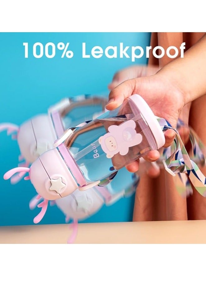 Kids Portable Straw Cup Student Water Cup Cartoon Water Cup Children'S Large Capacity Antler Straw Cup For School, Shopping, Sports, Travel Water Bottle - Image 3