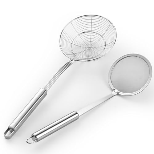 Dehov 53 Inch Spider Strainer With Mesh Fatsoff Soup ScoopSlotted Spoon For CookingFat Skimmer Spoon For Kitchen Fryer Basket - Image 1