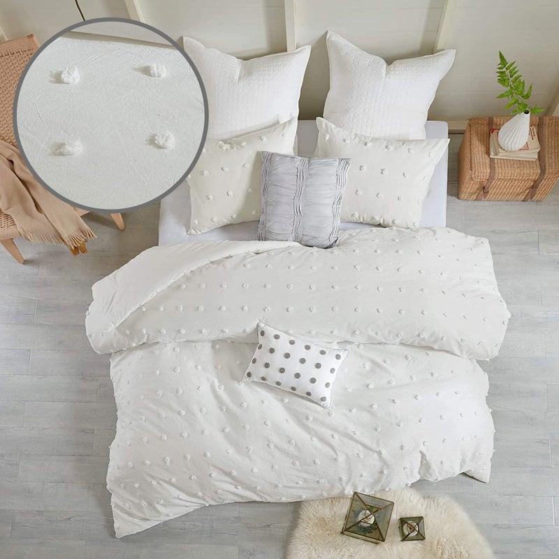 Urban Habitat Urban Habitat Cotton Comforter Set  Jacquard Tufts Pompom Design All Season Bedding Matching Shams Decorative Pillows KingCalifornia King 104 in x 92 in Ivory 7 Piece 