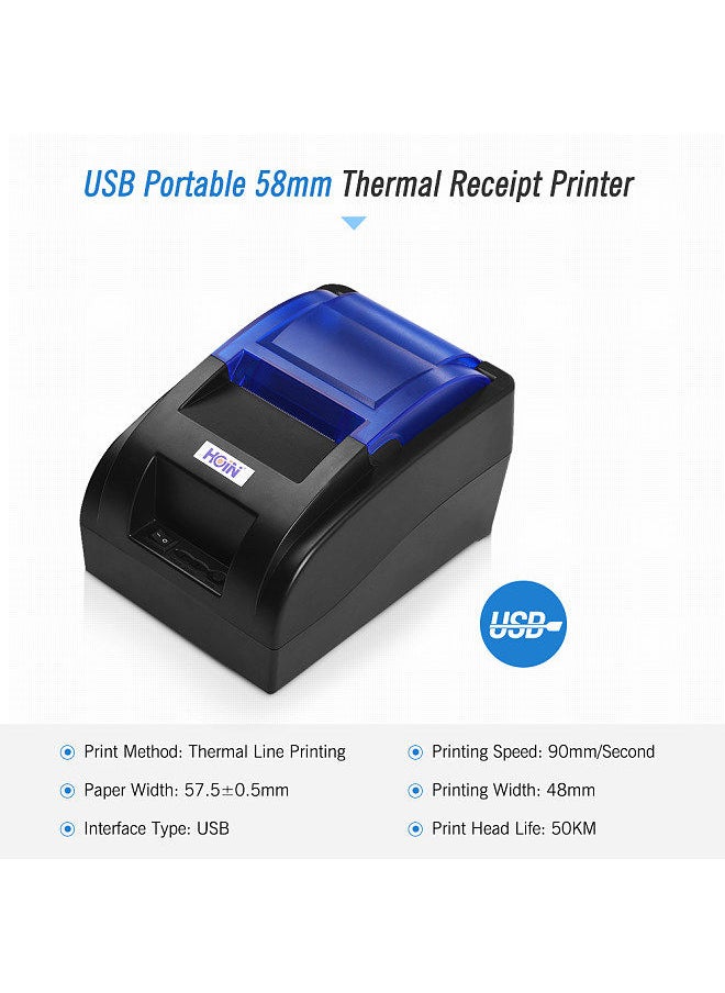 Generic HOIN USB Portable 58mm Thermal Receipt Printer Ticket Bill Wired Printing Support Cash Drawer Compatible with ESC/POS for Windows/Linux/Android Systems for Supermarket Store Business  - Image 4
