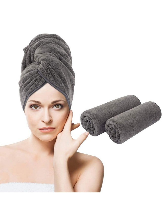 Surat Dream Set Of 2 Hair Towel Wrap For Women, Quick Dry Towel For Hair With Button, Anti Frizz Super Absorbent Soft Hair Drying Turban Cotton (Grey, Free Size) - Image 1