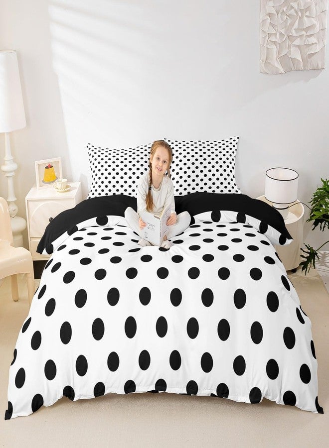 Man Fei Manfei Black Polka Dots Duvet Cover Set Queen Size,French Style Dots Cartoon Cute Bedding Set,Young Teens Room Decor,Geometric Circles Black White Simple Art Quilt Cover,No Comforter - Image 3