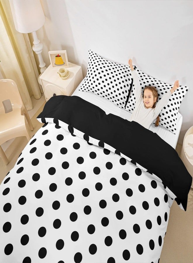 Man Fei Manfei Black Polka Dots Duvet Cover Set Queen Size,French Style Dots Cartoon Cute Bedding Set,Young Teens Room Decor,Geometric Circles Black White Simple Art Quilt Cover,No Comforter - Image 4
