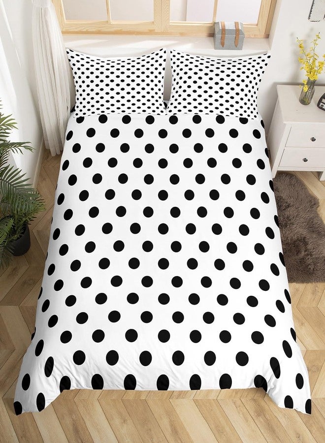 Man Fei Manfei Black Polka Dots Duvet Cover Set Queen Size,French Style Dots Cartoon Cute Bedding Set,Young Teens Room Decor,Geometric Circles Black White Simple Art Quilt Cover,No Comforter - Image 1