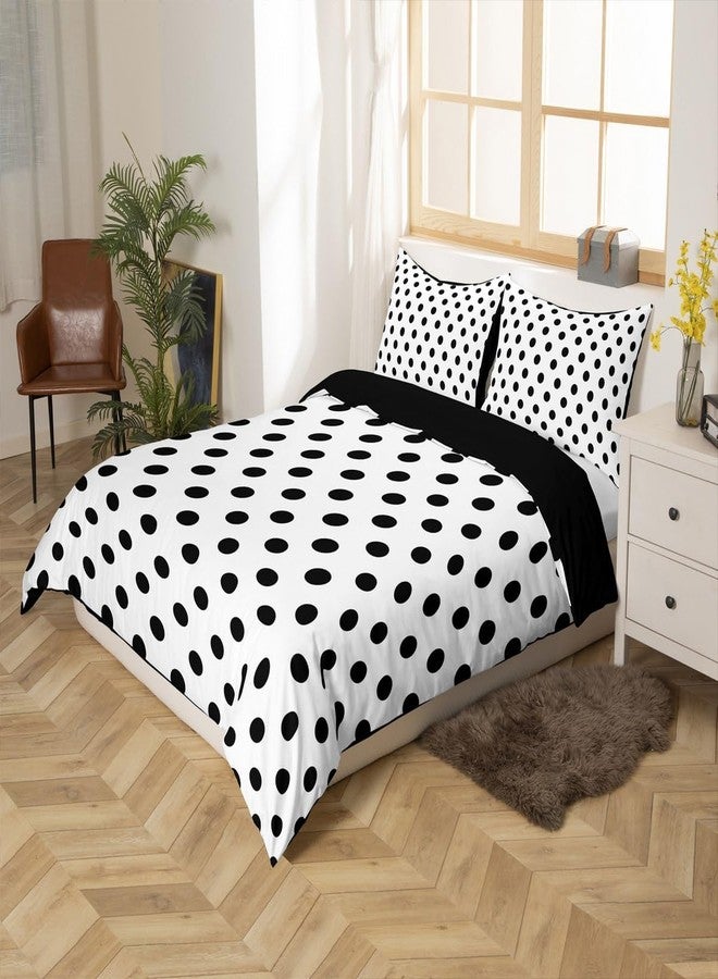 Man Fei Manfei Black Polka Dots Duvet Cover Set Queen Size,French Style Dots Cartoon Cute Bedding Set,Young Teens Room Decor,Geometric Circles Black White Simple Art Quilt Cover,No Comforter - Image 2