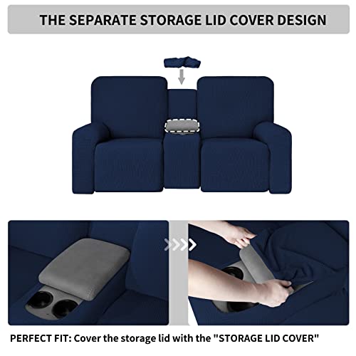 Easy-Going 1 Piece Stretch Reclining Loveseat with Middle Console Slipcover, 2 Seater Loveseat Recliner Cover with Holder and Storage, Recliner Couch Sofa Cover, Furniture Protector Navy - Image 2
