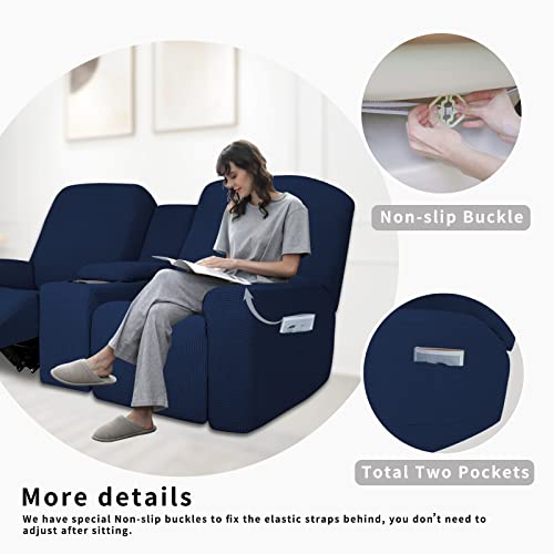 Easy-Going 1 Piece Stretch Reclining Loveseat with Middle Console Slipcover, 2 Seater Loveseat Recliner Cover with Holder and Storage, Recliner Couch Sofa Cover, Furniture Protector Navy - Image 4