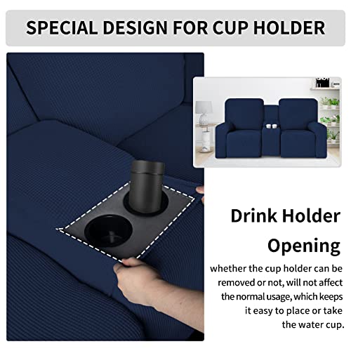 Easy-Going 1 Piece Stretch Reclining Loveseat with Middle Console Slipcover, 2 Seater Loveseat Recliner Cover with Holder and Storage, Recliner Couch Sofa Cover, Furniture Protector Navy - Image 5