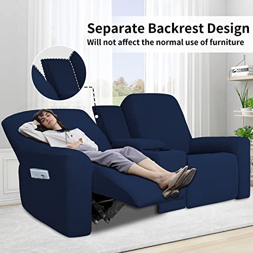 Easy-Going 1 Piece Stretch Reclining Loveseat with Middle Console Slipcover, 2 Seater Loveseat Recliner Cover with Holder and Storage, Recliner Couch Sofa Cover, Furniture Protector Navy - Image 3