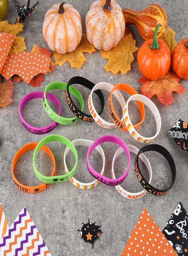 Morcheiong 60 Pcs Halloween-Themed Silicone Wristbands for Halloween Party Supplies 6 Designs (Black+Orange+White+Green+Purple) - Image 5