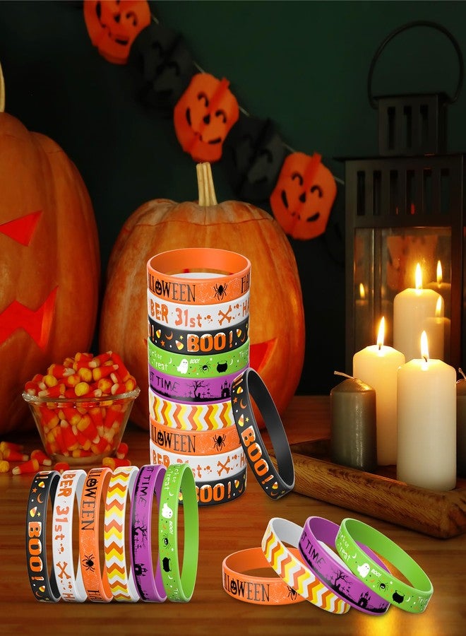 Morcheiong 60 Pcs Halloween-Themed Silicone Wristbands for Halloween Party Supplies 6 Designs (Black+Orange+White+Green+Purple) - Image 4