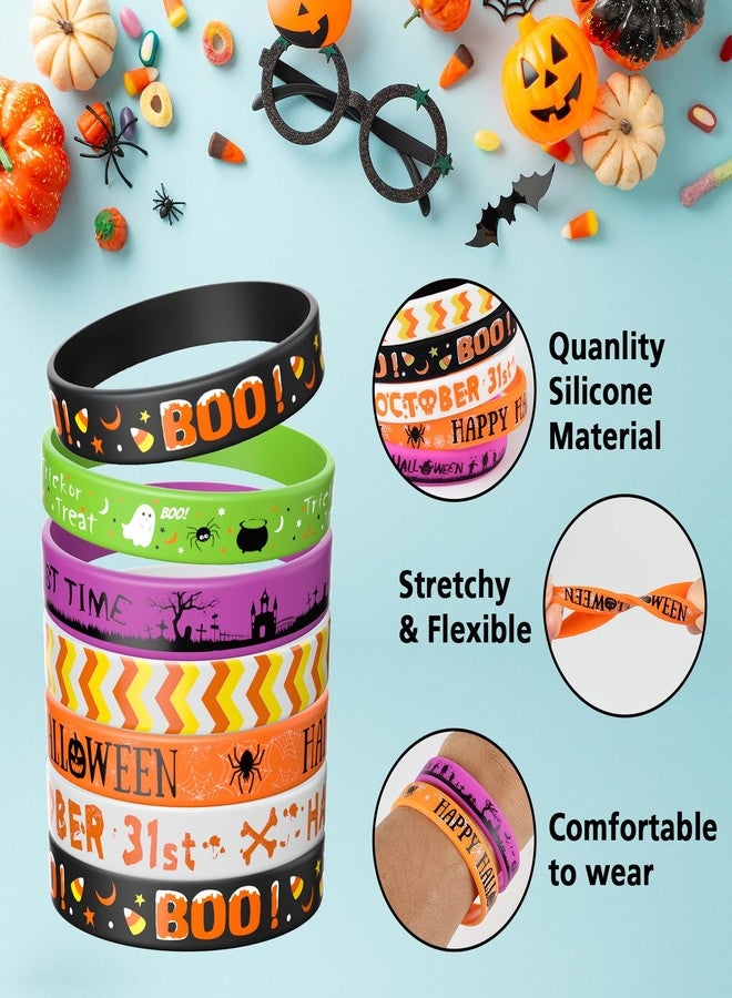 Morcheiong 60 Pcs Halloween-Themed Silicone Wristbands for Halloween Party Supplies 6 Designs (Black+Orange+White+Green+Purple) - Image 3