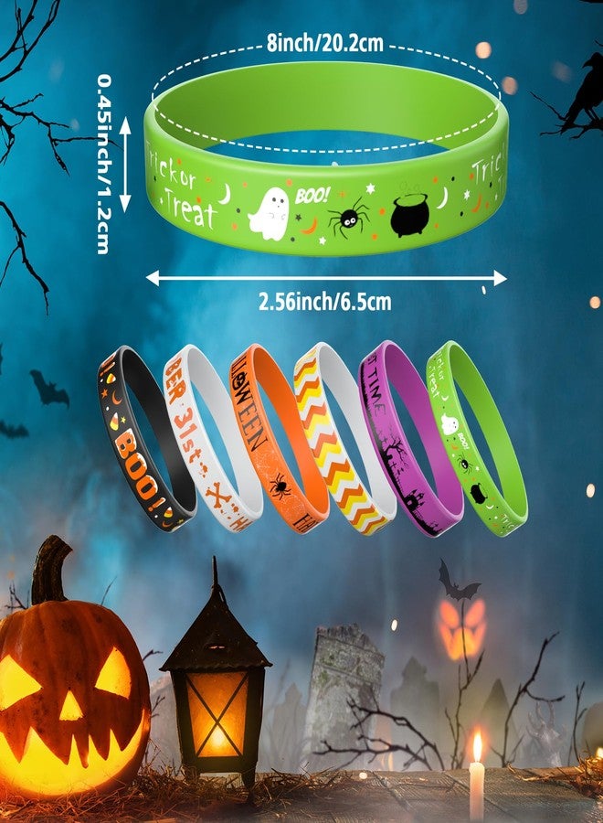 Morcheiong 60 Pcs Halloween-Themed Silicone Wristbands for Halloween Party Supplies 6 Designs (Black+Orange+White+Green+Purple) - Image 2