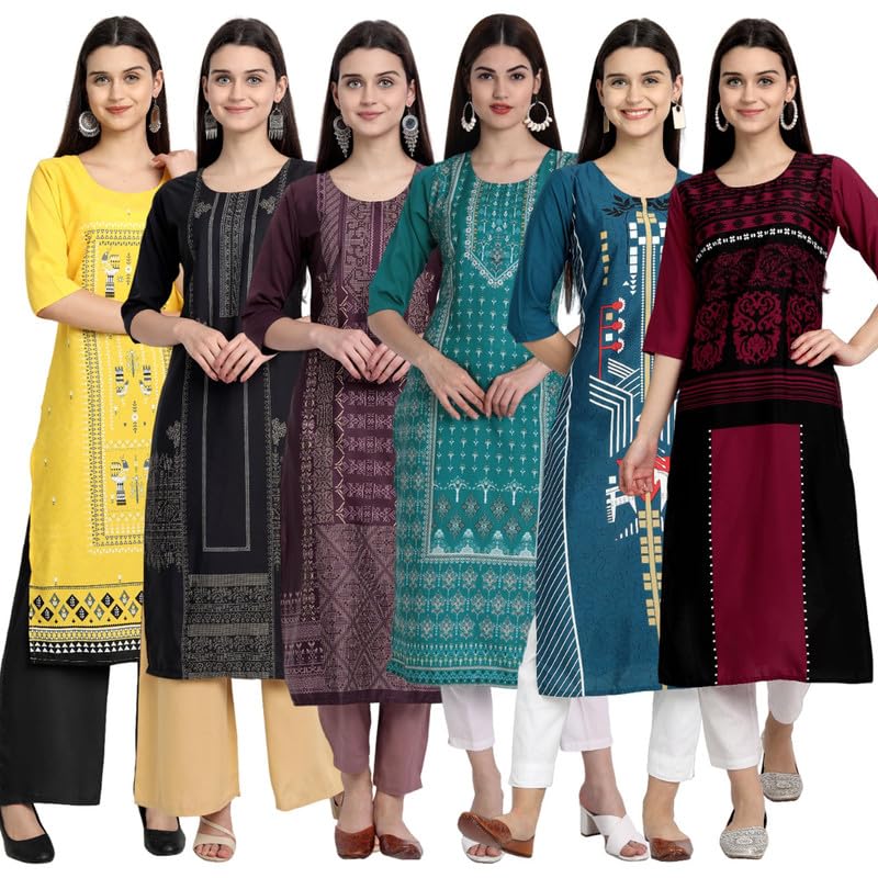 Tee Projekt Printed Crepe Kurti for Women ll Vibrant Colour Kurti (Pack of 6) - Image 1
