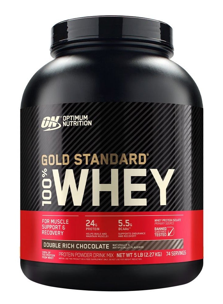 Optimum Nutrition Gold Standard 100 Percent Whey Protein Powder, Muscle Recovery, Double Rich Chocolate, 5 lbs - Image 1