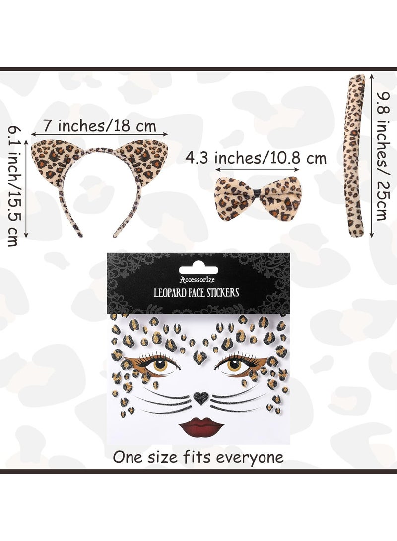 Loquat Leopard Costume Set with Cat Ears Headband, Bow Tie, Tail  Temporary Face Stickers for Cosplay Party - Image 2