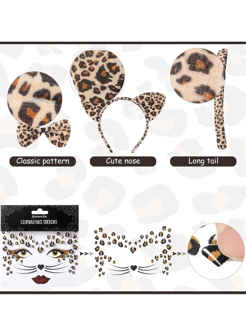 Loquat Leopard Costume Set with Cat Ears Headband, Bow Tie, Tail  Temporary Face Stickers for Cosplay Party - Image 3