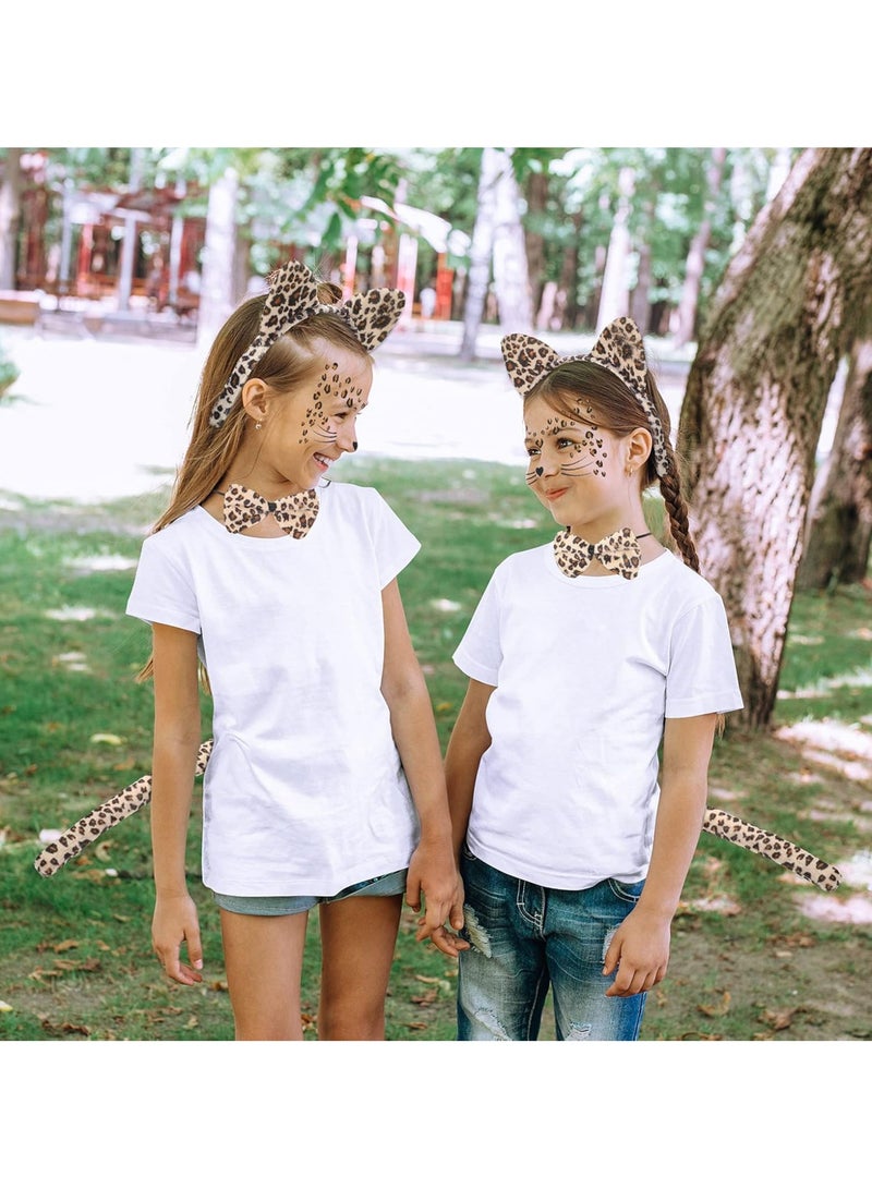 Loquat Leopard Costume Set with Cat Ears Headband, Bow Tie, Tail  Temporary Face Stickers for Cosplay Party - Image 5