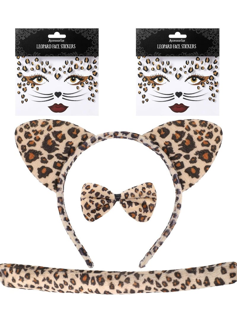 Loquat Leopard Costume Set with Cat Ears Headband, Bow Tie, Tail  Temporary Face Stickers for Cosplay Party - Image 1