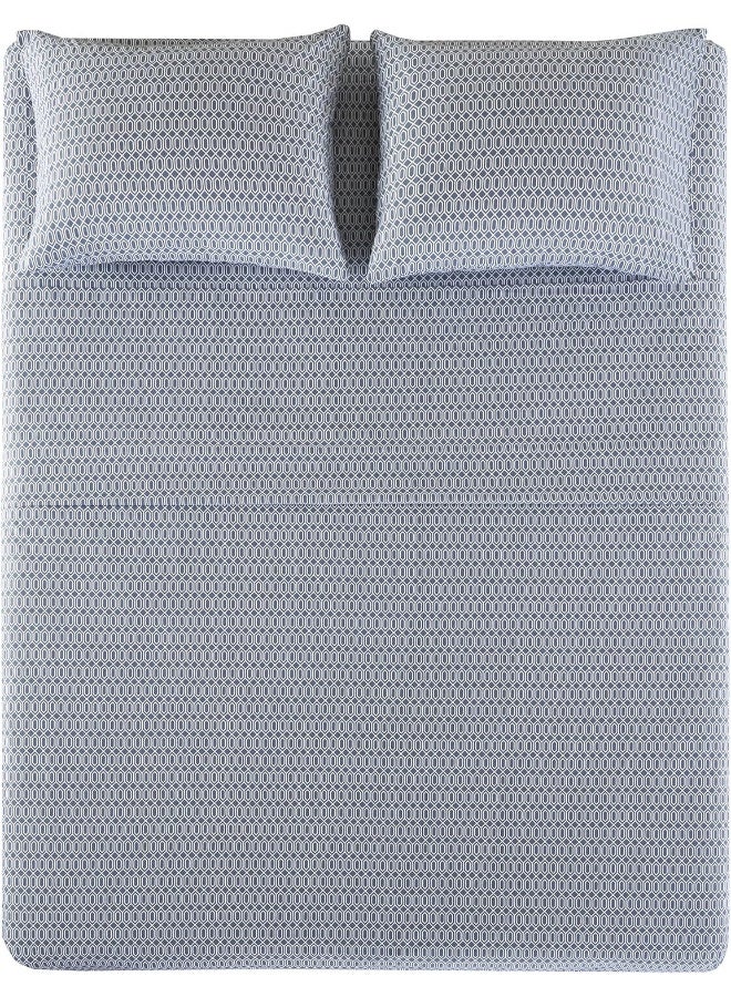 Comfort Spaces 100 Cotton Sheets Queen Breathable Naturally Cool Cotton Sheets Soft Cotton Bed Sheets with 14 Elastic Pocket Fits up to 16 Mattress All Seasons Sheet Set Diamond Blue 4 Piece - Image 1