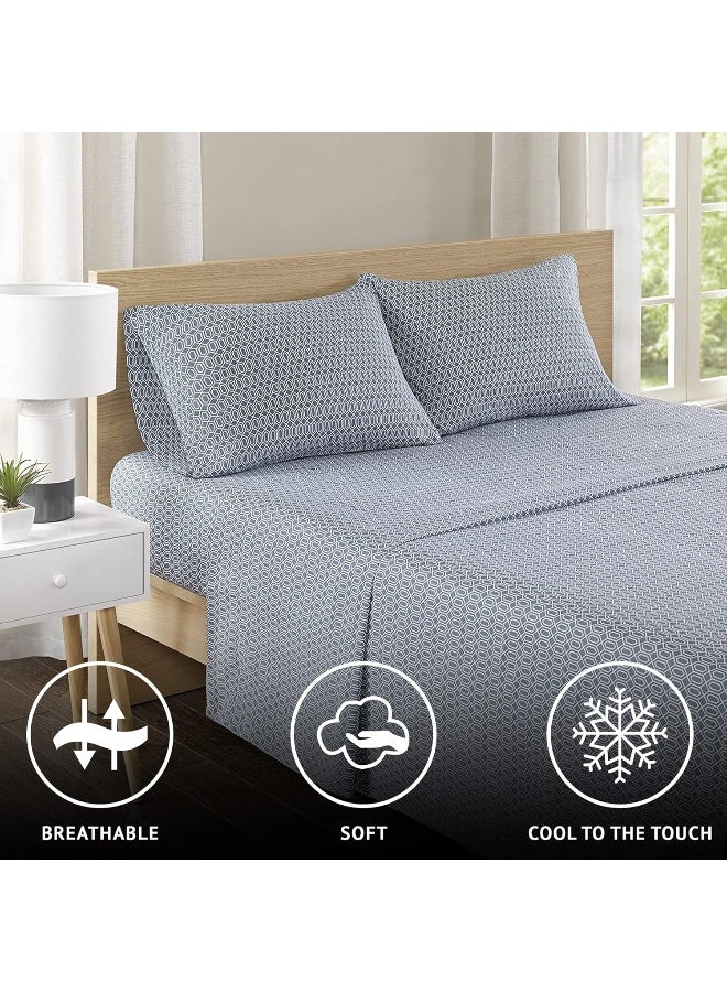Comfort Spaces 100 Cotton Sheets Queen Breathable Naturally Cool Cotton Sheets Soft Cotton Bed Sheets with 14 Elastic Pocket Fits up to 16 Mattress All Seasons Sheet Set Diamond Blue 4 Piece - Image 2