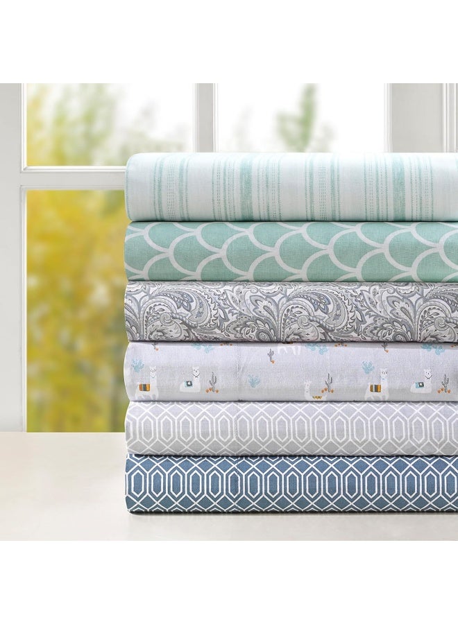 Comfort Spaces 100 Cotton Sheets Queen Breathable Naturally Cool Cotton Sheets Soft Cotton Bed Sheets with 14 Elastic Pocket Fits up to 16 Mattress All Seasons Sheet Set Diamond Blue 4 Piece - Image 5