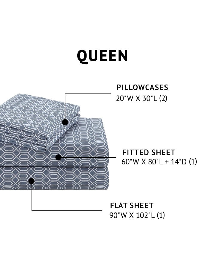Comfort Spaces 100 Cotton Sheets Queen Breathable Naturally Cool Cotton Sheets Soft Cotton Bed Sheets with 14 Elastic Pocket Fits up to 16 Mattress All Seasons Sheet Set Diamond Blue 4 Piece - Image 4