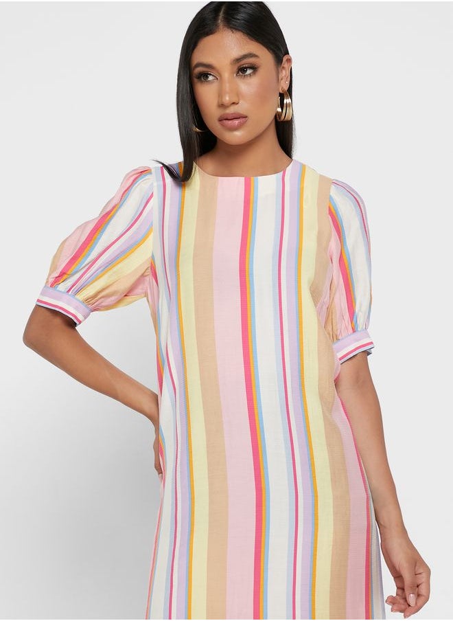 YAS - Balloon Sleeve Striped Dress - Image 1