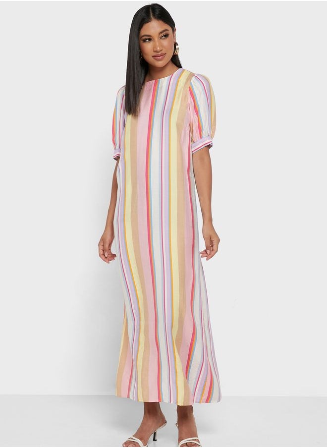 YAS - Balloon Sleeve Striped Dress - Image 1